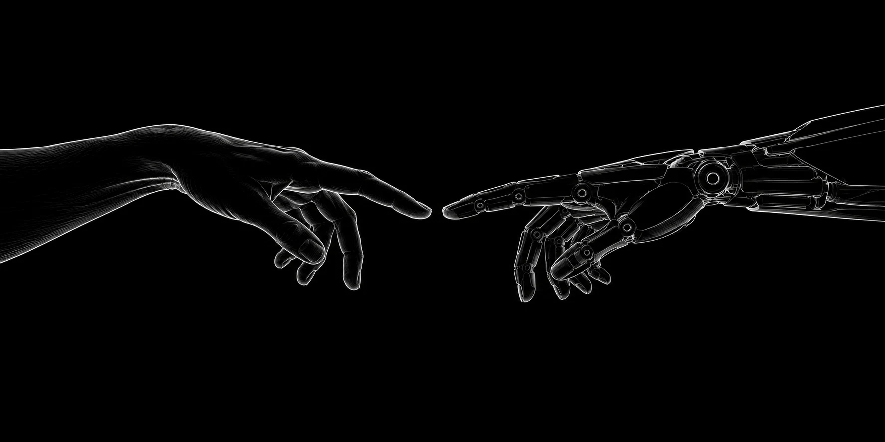 human and robot hands almost touching